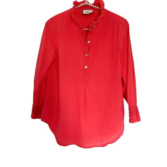 TUCKERNUCK Teagan Popover Shirt Ruffle Poopy Pink 3/4 Sleeve Blouse Size Small - Picture 7 of 11